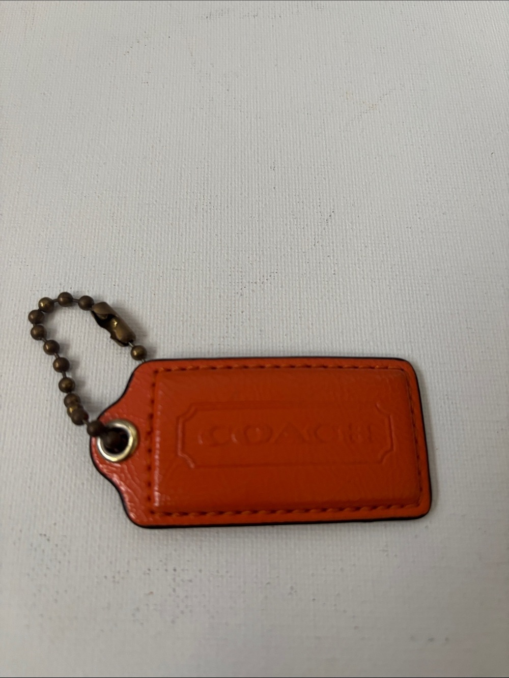 Coach Orange Leather Key Tag with Chain